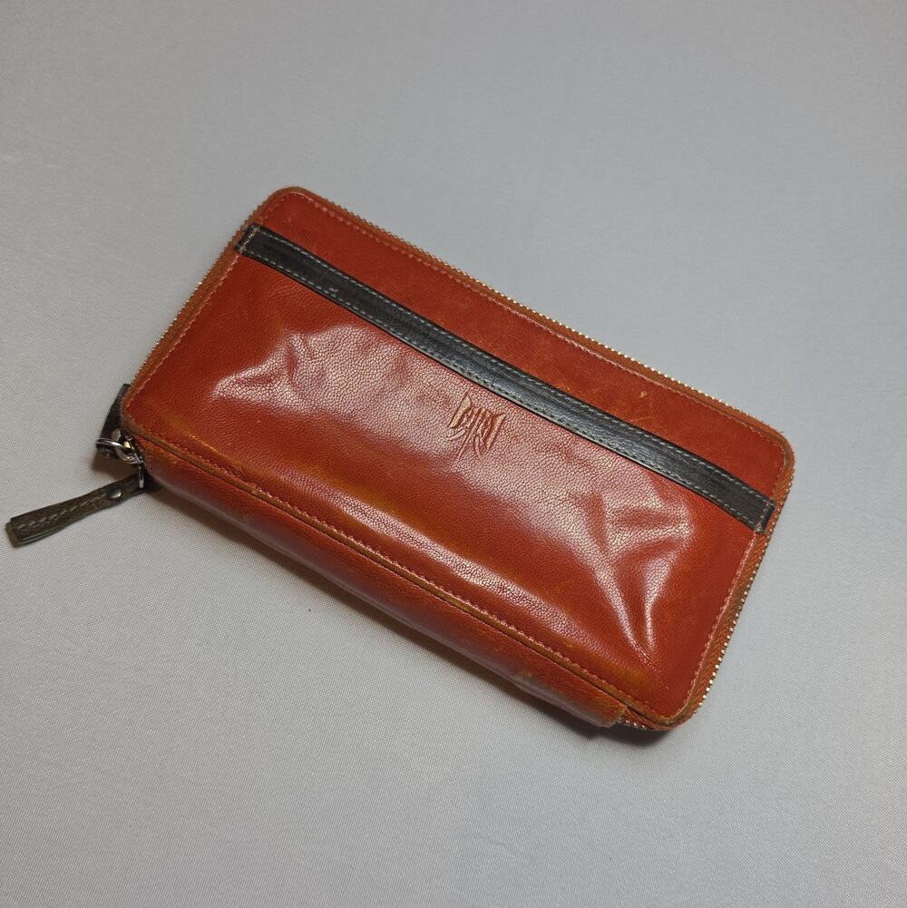 Vintage Tusk Leather Zip Wallet Orange Organizer Clutch Women’s